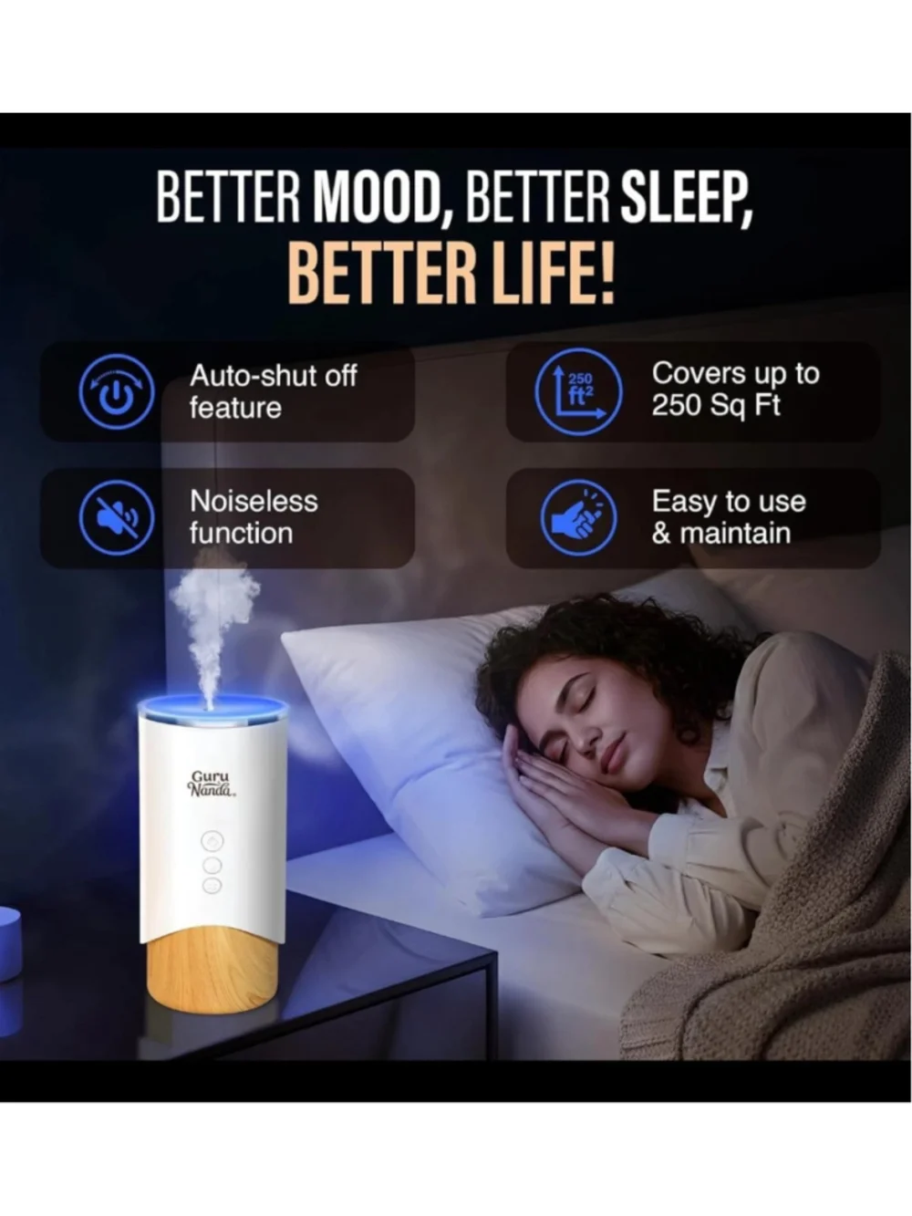 GuruNanda Essential Oil Diffuser Electric Ultrasonic Aromatherapy Mist